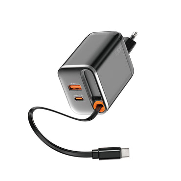 Wiwu Wi-G021 Helix Serisi GaN Teknolojili Hızlı Şarj Başlığı USB-A to Type-C PD 45W Type-C Kablolu Şarj Seti Siyah