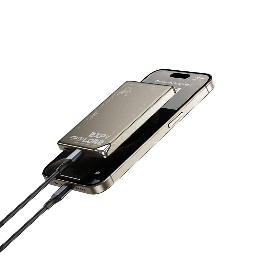Wiwu Wi-P019 Ultra-Thin Explore Serisi Led Göstergeli Wireless M-safe Powerbank 15W 5000mAh Titanyum-Gold