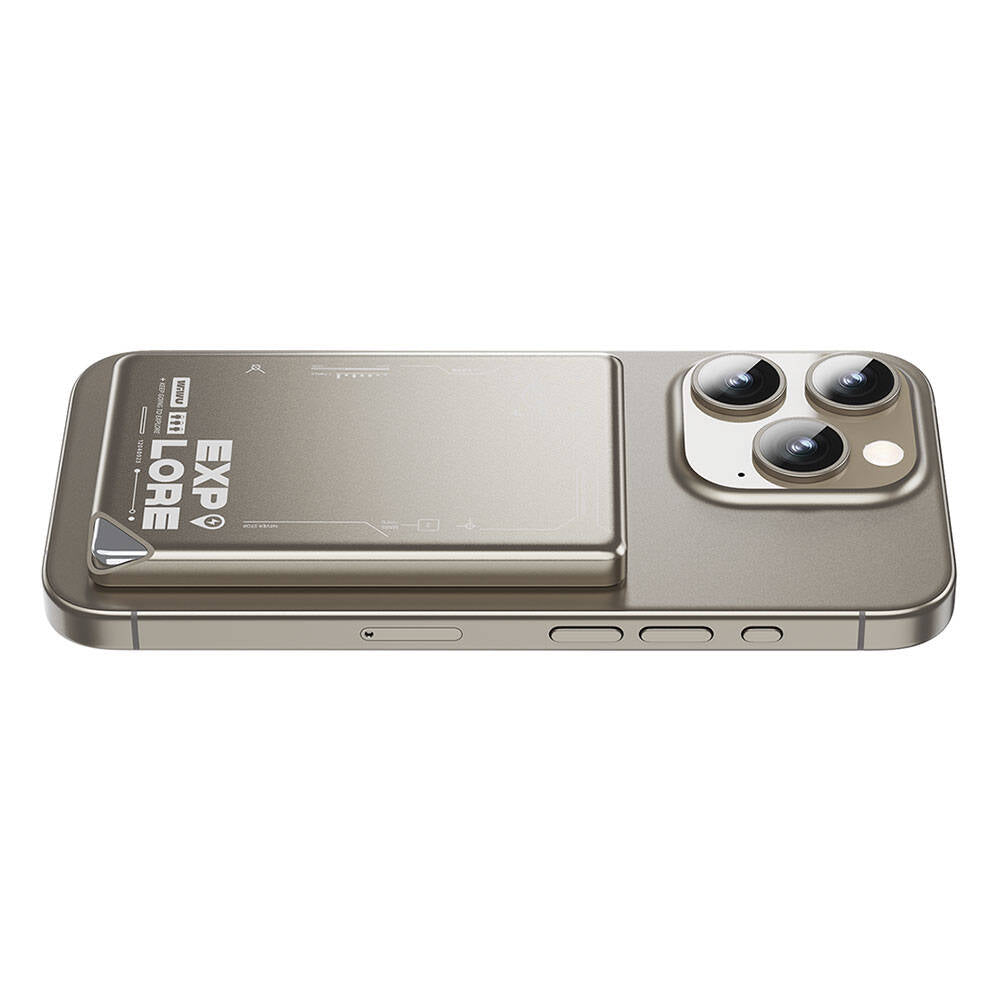 Wiwu Wi-P019 Ultra-Thin Explore Serisi Led Göstergeli Wireless M-safe Powerbank 15W 5000mAh Titanyum-Gold