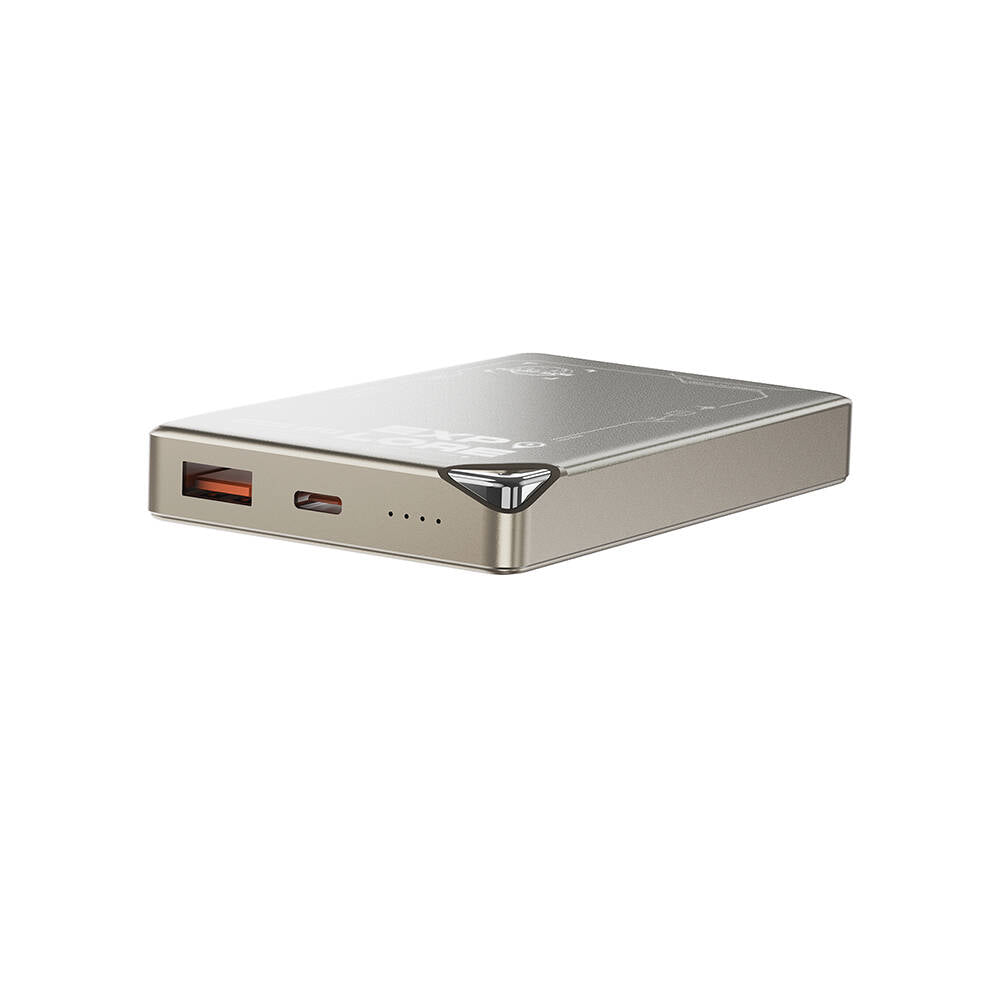 Wiwu Wi-P020 Ultra-Thin Explore Serisi Led Göstergeli Wireless M-safe Powerbank 15W 10000mAh Titanyum-Gold