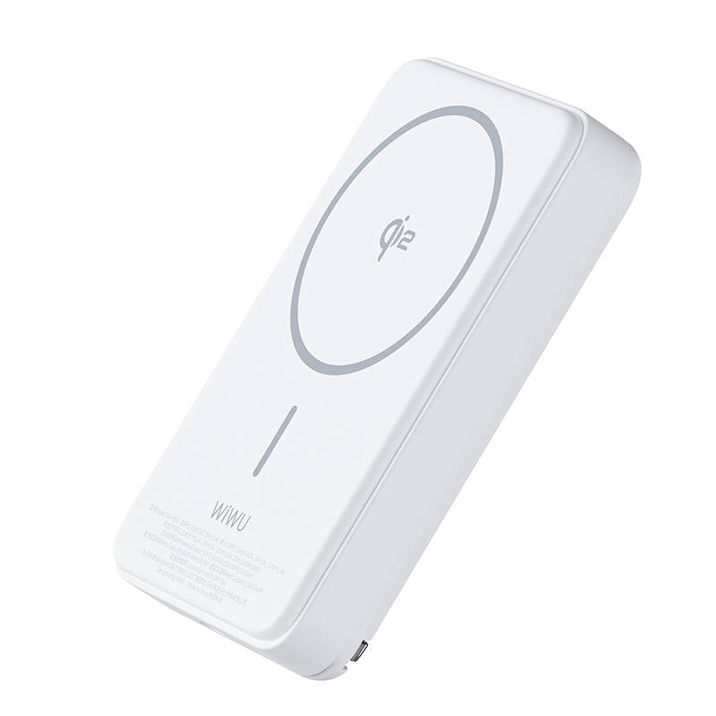 Wiwu Wi-P031 Qi2 Şarj Teknolojili LED Işık Göstergeli Standlı 30W Taşınabilir M-safe Wireless Powerbank 10.000mAh Beyaz