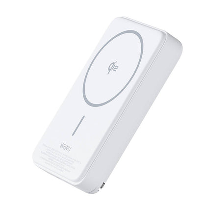 Wiwu Wi-P031 Qi2 Şarj Teknolojili LED Işık Göstergeli Standlı 30W Taşınabilir M-safe Wireless Powerbank 10.000mAh Beyaz