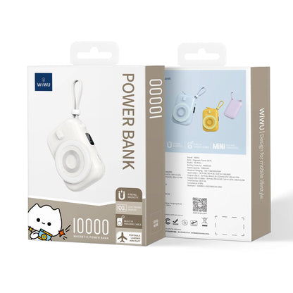 Wiwu Wi-P041 Dijital LED Göstergeli Type-C Kablolu Askılı Wireless Powerbank 10000mAh Beyaz