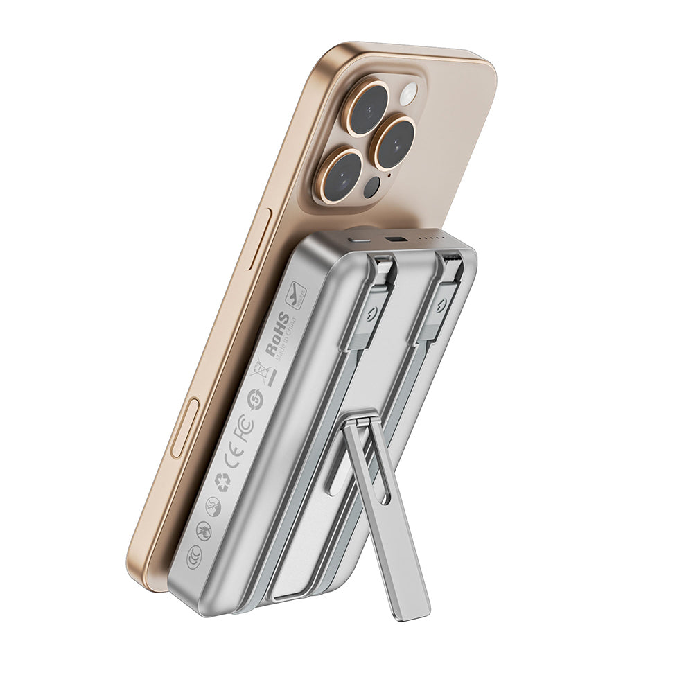 Wiwu Wi-P056 Taşınabilir Wireless Şarj ve PD Hızlı Şarj Özellikli Powerbank 15W 10000mAh Siyah