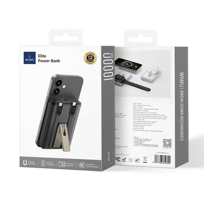 Wiwu Wi-P056 Taşınabilir Wireless Şarj ve PD Hızlı Şarj Özellikli Powerbank 15W 10000mAh Gri