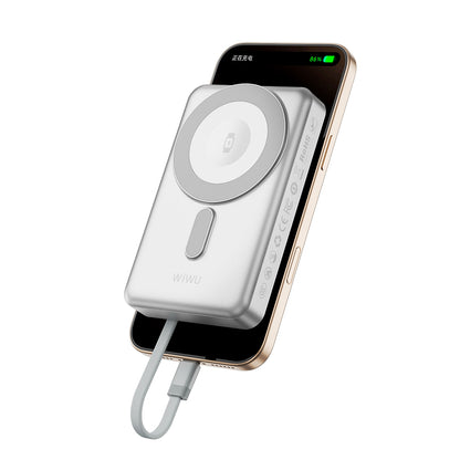 Wiwu Wi-P056 Taşınabilir Wireless Şarj ve PD Hızlı Şarj Özellikli Powerbank 15W 10000mAh Gri