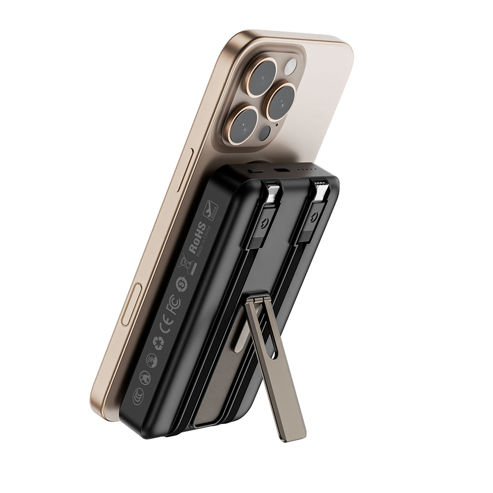 Wiwu Wi-P056 Taşınabilir Wireless Şarj ve PD Hızlı Şarj Özellikli Powerbank 15W 10000mAh Siyah