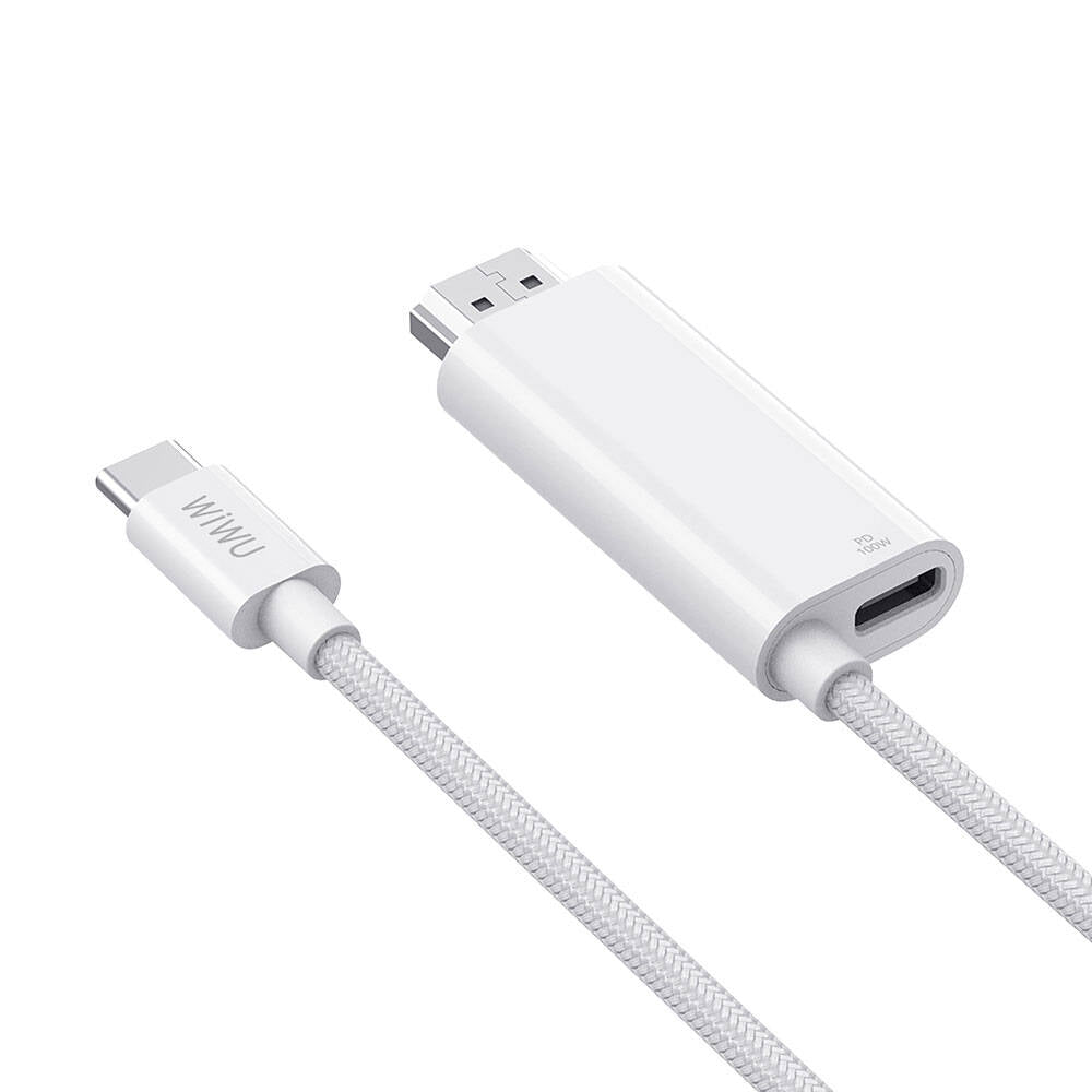 Wiwu Wi-PS001 Type-C to HDMI (4K@60Hz) PD Şarj ve Projeksiyon Kablosu 1.8M Beyaz