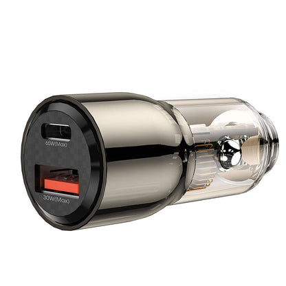 Wiwu Wi-QC012 Geek Serisi Type-C + USB-A Hızlı Şarj Özellikli Transparan Tasarımlı Araç Şarj Aleti 95W Siyah