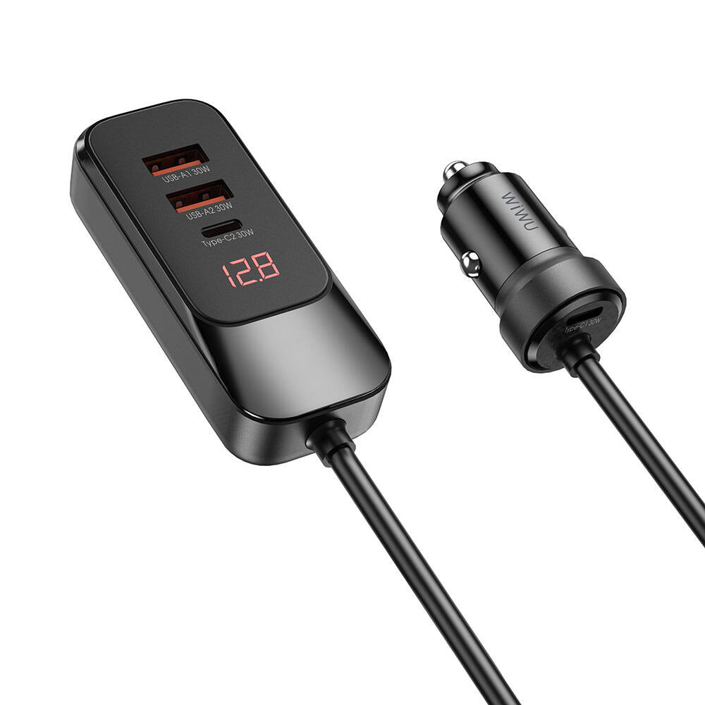 Wiwu Wi-QC015 Extend Serisi Dual Type-C + Dual USB-A Hızlı Şarj Özellikli Harici Portlu Araç Şarj Aleti 120W Siyah