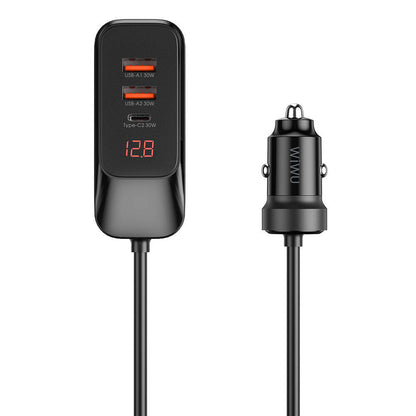 Wiwu Wi-QC015 Extend Serisi Dual Type-C + Dual USB-A Hızlı Şarj Özellikli Harici Portlu Araç Şarj Aleti 120W Siyah