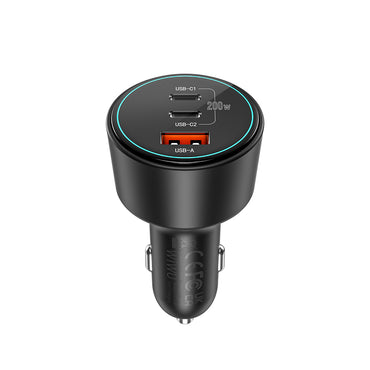 Wiwu Wi-QC026 Starship Serisi Hızlı Şarj Özellikli Dual Type-C + USB-A Portlu Araç Şarj Aleti 200W Siyah