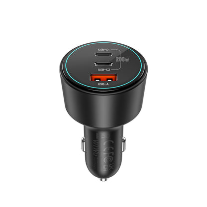 Wiwu Wi-QC026 Starship Serisi Hızlı Şarj Özellikli Dual Type-C + USB-A Portlu Araç Şarj Aleti 200W Siyah