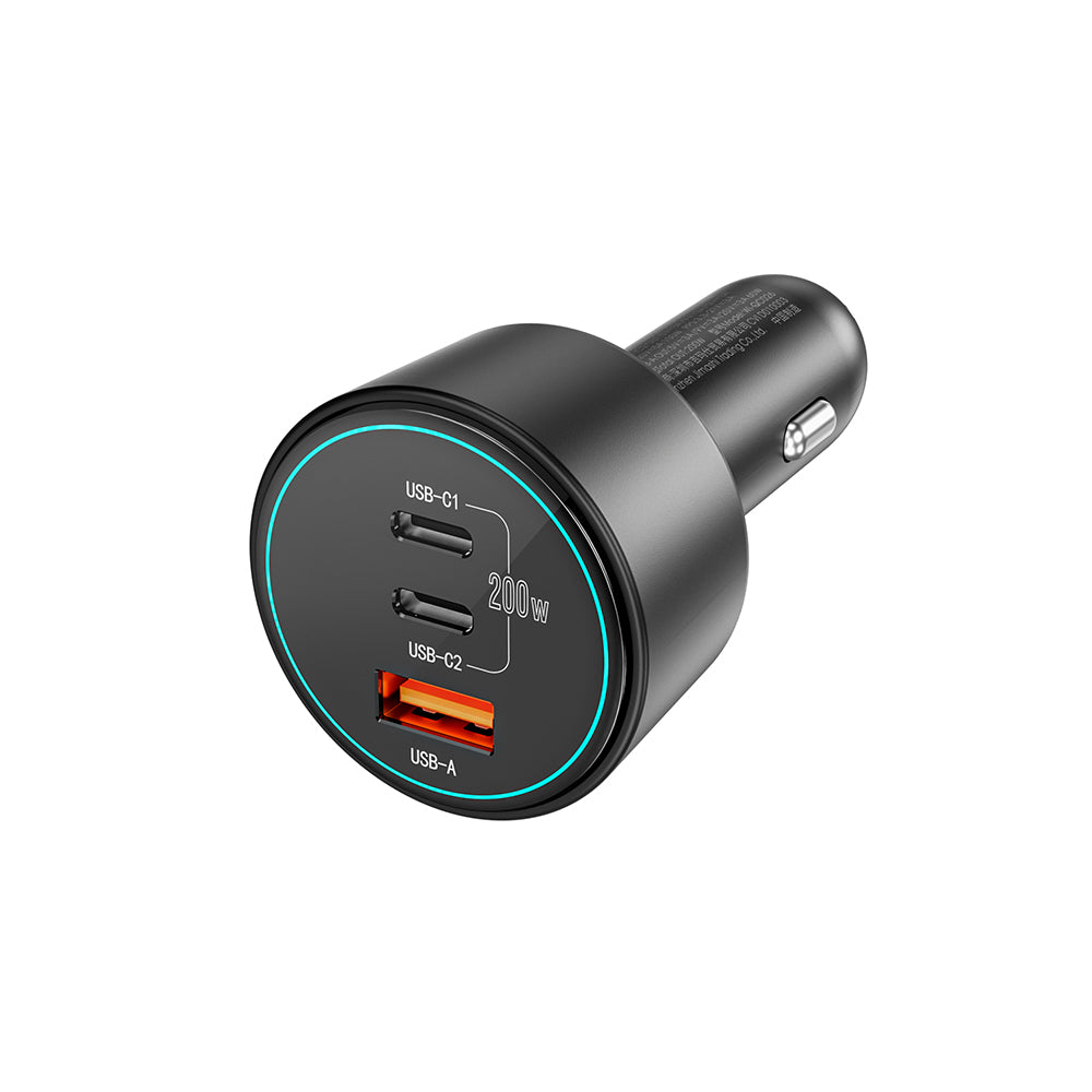 Wiwu Wi-QC026 Starship Serisi Hızlı Şarj Özellikli Dual Type-C + USB-A Portlu Araç Şarj Aleti 200W Siyah