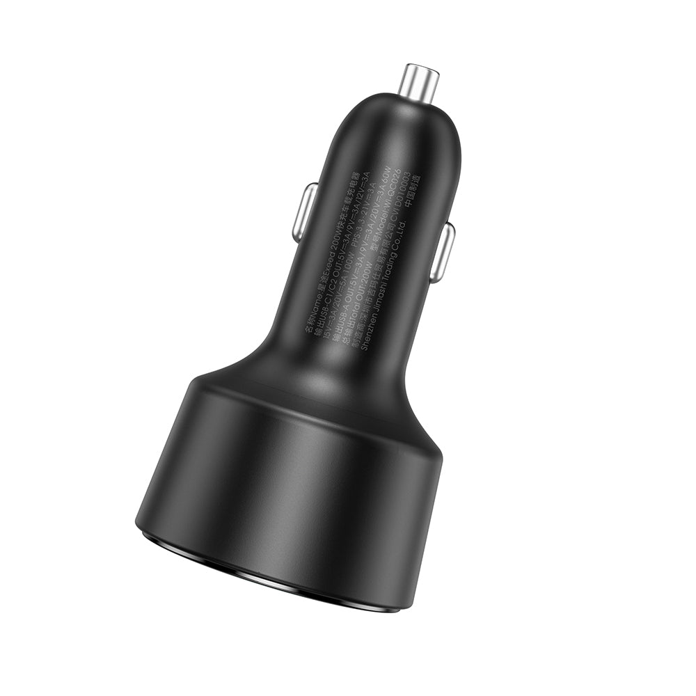 Wiwu Wi-QC026 Starship Serisi Hızlı Şarj Özellikli Dual Type-C + USB-A Portlu Araç Şarj Aleti 200W Siyah