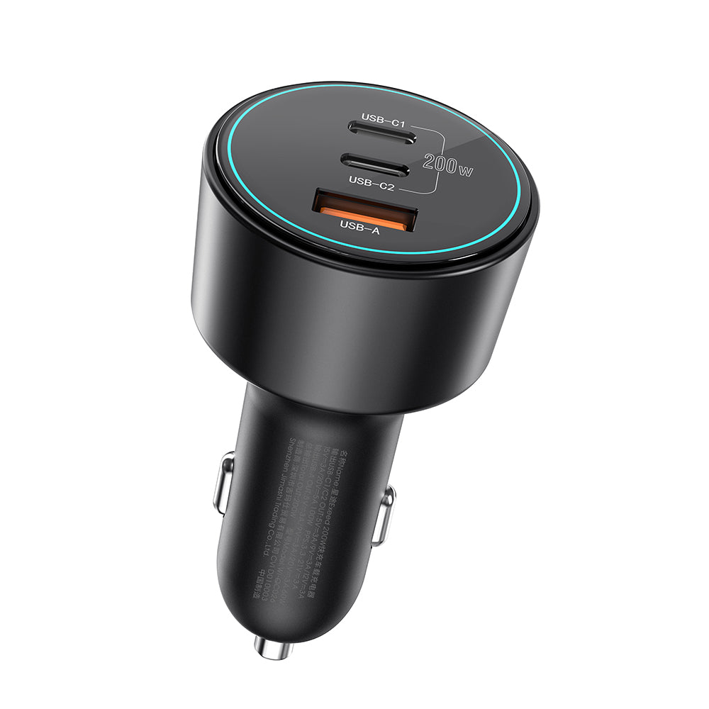 Wiwu Wi-QC026 Starship Serisi Hızlı Şarj Özellikli Dual Type-C + USB-A Portlu Araç Şarj Aleti 200W Siyah