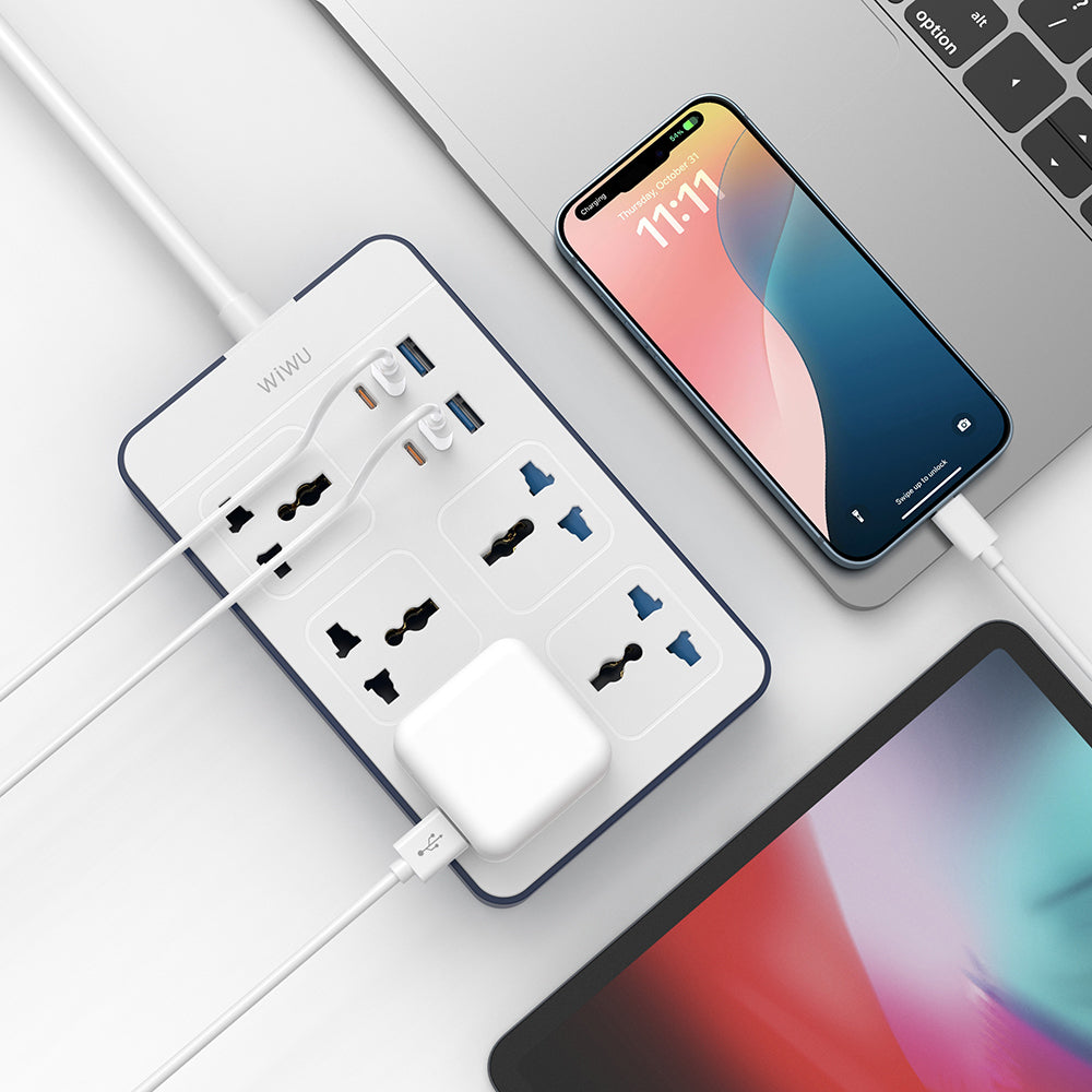 Wiwu Wi-S006 20W GaN Tech Power Strip 11 in 1 Multi Socket White