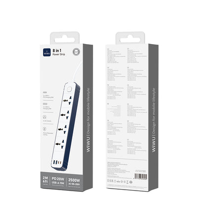 Wiwu Wi-S007 20W GaN Tech Power Strip 8 in 1 Çoklu Priz 2M Beyaz
