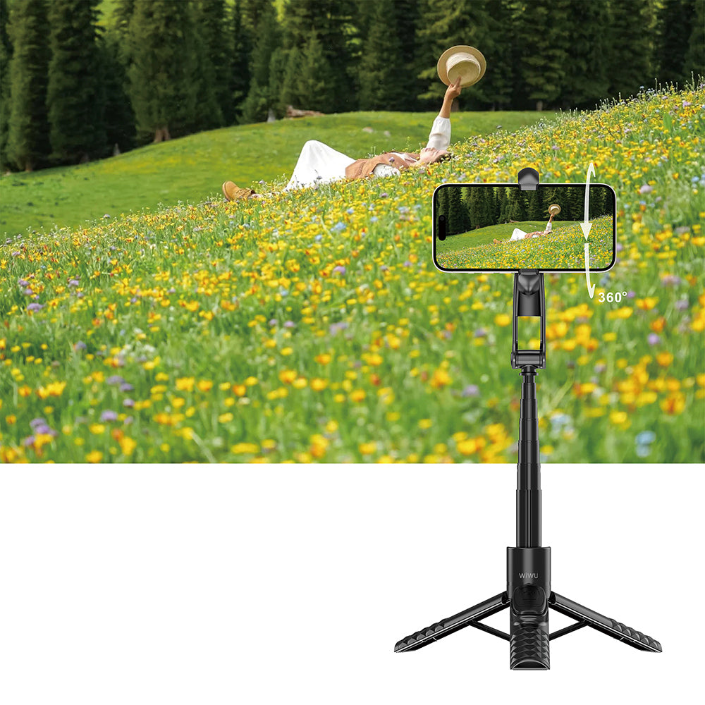 Wiwu Wi-SE014 Magnetic 360 Degree Rotating Remote Selfie Stick and Tripod Black
