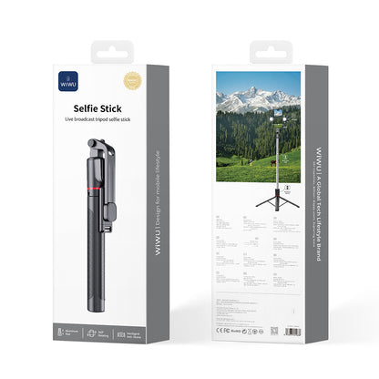 Wiwu Wi-SE015 Canlı Yayın Dolgu Işıklı Teleskopik Tripod ve Selfie Çubuğu Siyah