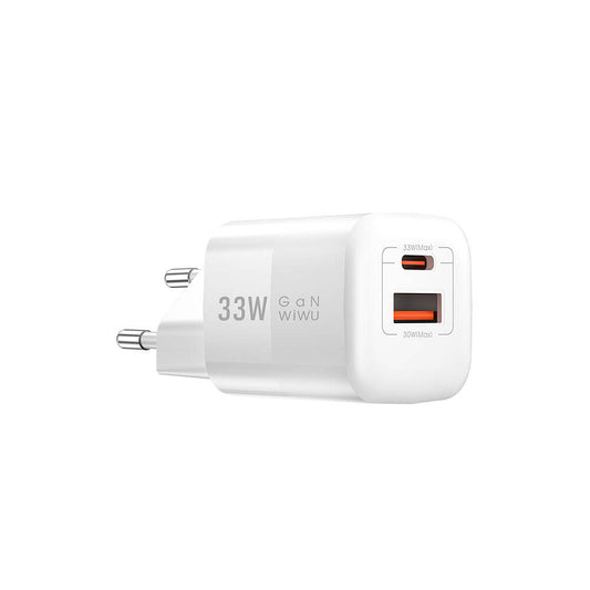 Wiwu Wi-U008 GaN Tech PD Hızlı Şarj Özellikli QC 3.0 Seyahat Şarj Başlığı 33W Beyaz