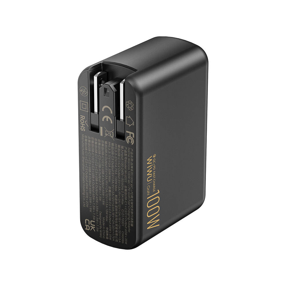 Wiwu Wi-U022W Warrior Series GaN Technology 100W QC+PD Universal Fast Charging Head Black