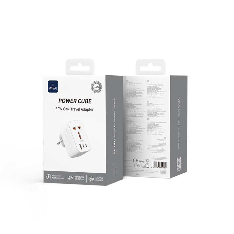 Wiwu Wi-UA008 GaN Tech PD Fast Charging Travel Charger 30W White