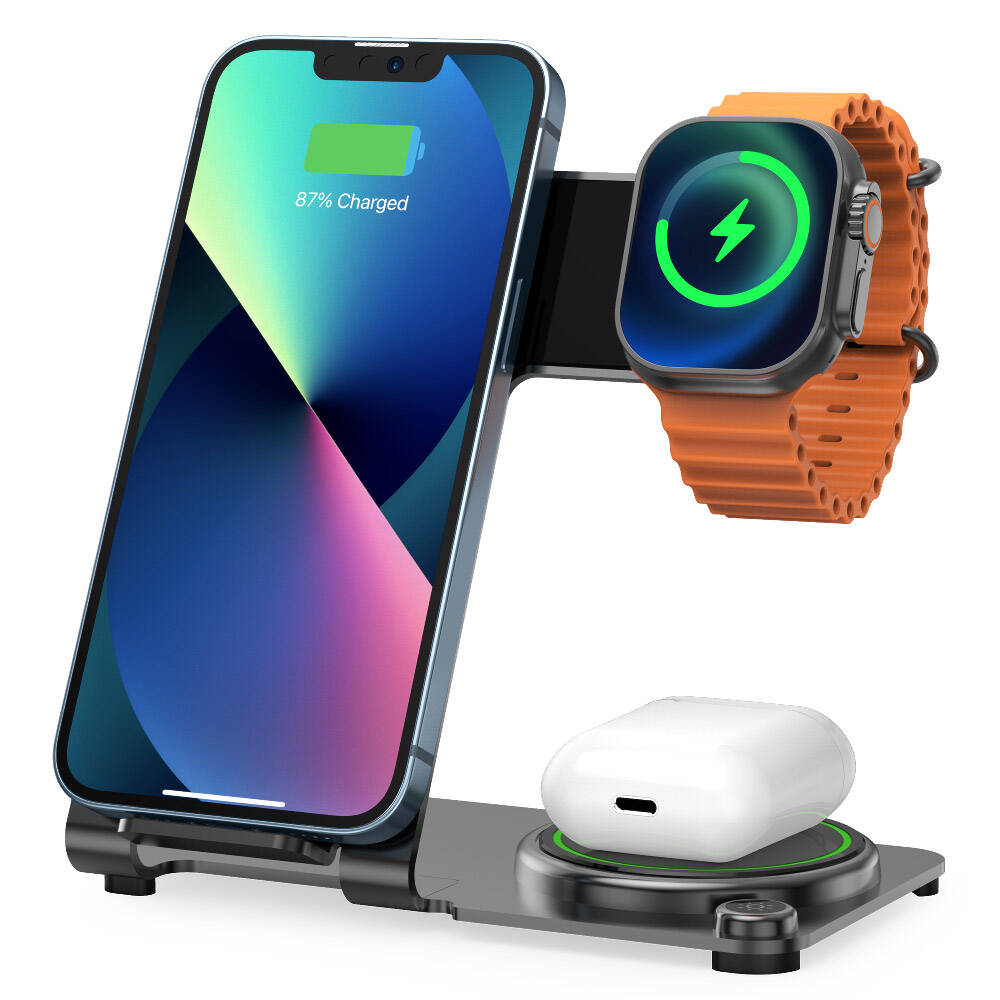 Wiwu Wi-W005 Armor 3in1 Hızlı Şarj Özellikli Magnetik Kablosuz Şarj Standı Gri