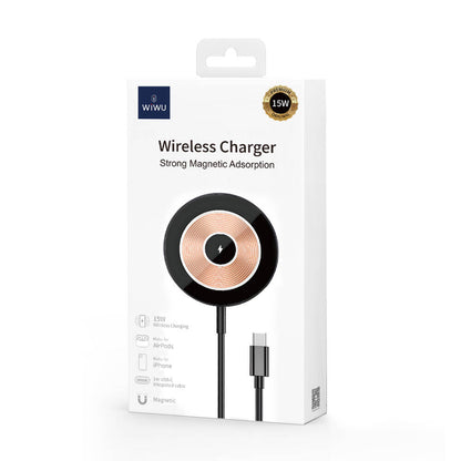 Wiwu Wi-W007 15W Hızlı Şarj Özellikli M-safe PD Wireless Şarj Aleti Gri