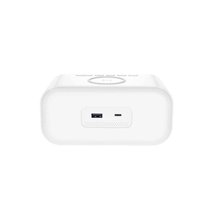 Wiwu Wi-W015 Time 4in1 Dijital Saat Alarm ve LED Işık Özellikli Wireless Şarj Aleti Beyaz