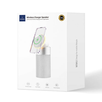Wiwu Wi-W022 Kablosuz Şarj Standlı Ambiyans Işıklı Bluetooth Speaker Hoparlör Gümüş