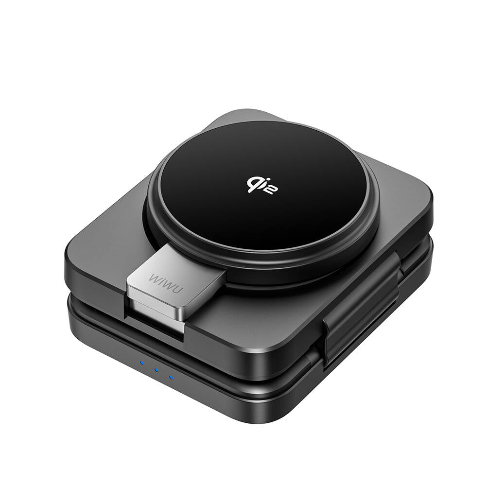 Wiwu Wi-W028 Qi2 Charging Technology Foldable LED Light Display 3in1 Wireless Charging Stand Black 