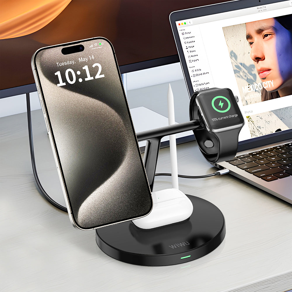 Wiwu Wi-W032 4 in 1 Magnetic Fast Charging Wireless Charging Stand 15W Black