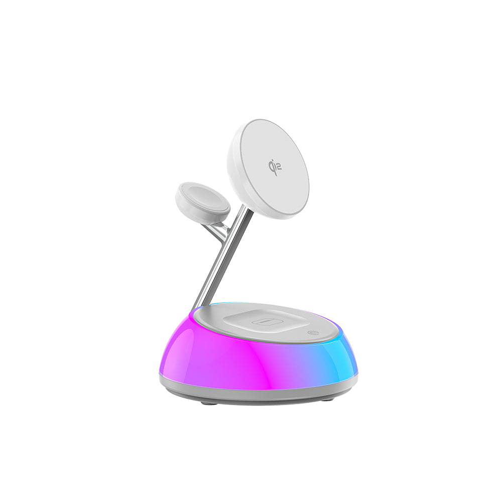 Wiwu Wi-W036 Qi2 3 in 1 Magnetic Fast Charging Wireless Charging Stand with Ambient Light 15W White