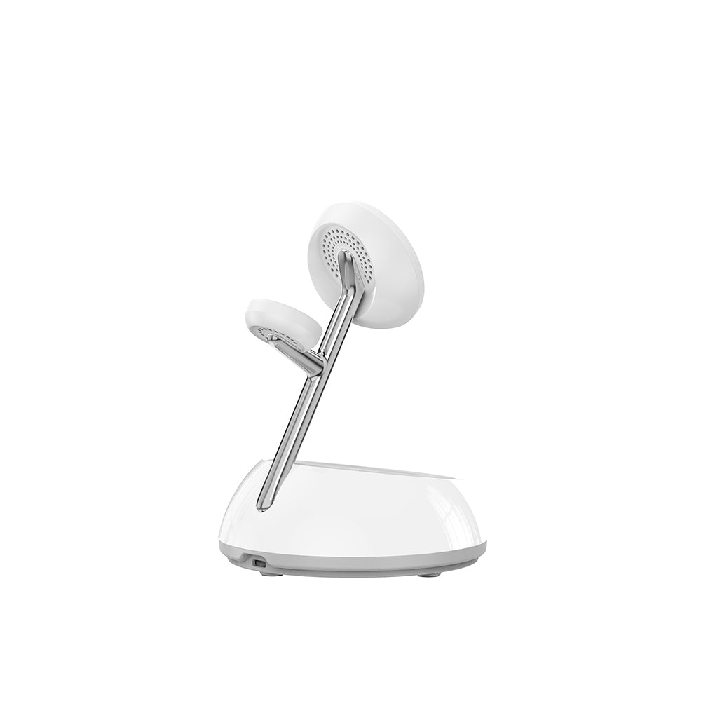 Wiwu Wi-W036 Qi2 3 in 1 Magnetik Hızlı Şarj Özellikli Ambiyans Işıklı Kablosuz Şarj Standı 15W Beyaz