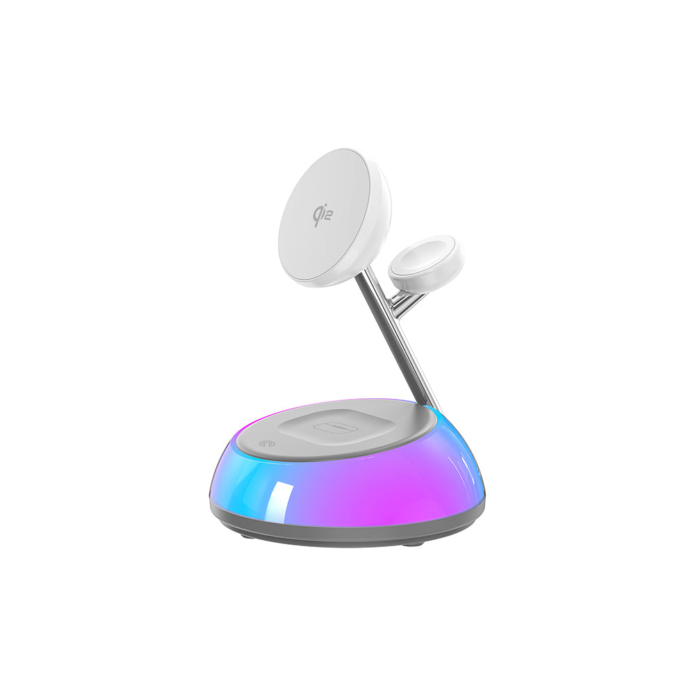 Wiwu Wi-W036 Qi2 3 in 1 Magnetic Fast Charging Wireless Charging Stand with Ambient Light 15W White