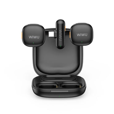 Wiwu Wi-WM006 2in1 Type-C Portlu Yapay Zeka Destekli ANC Özellikli Kablosuz Yaka Mikrofonu Siyah