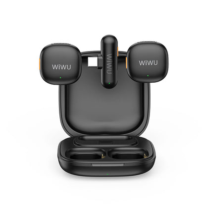Wiwu Wi-WM006 2in1 Type-C Portlu Yapay Zeka Destekli ANC Özellikli Kablosuz Yaka Mikrofonu Siyah