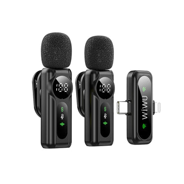 Wiwu Wi-WM007 2-in-1 Wireless Lavalier Microphone with Type-C and Lightning Port ANC, Black 