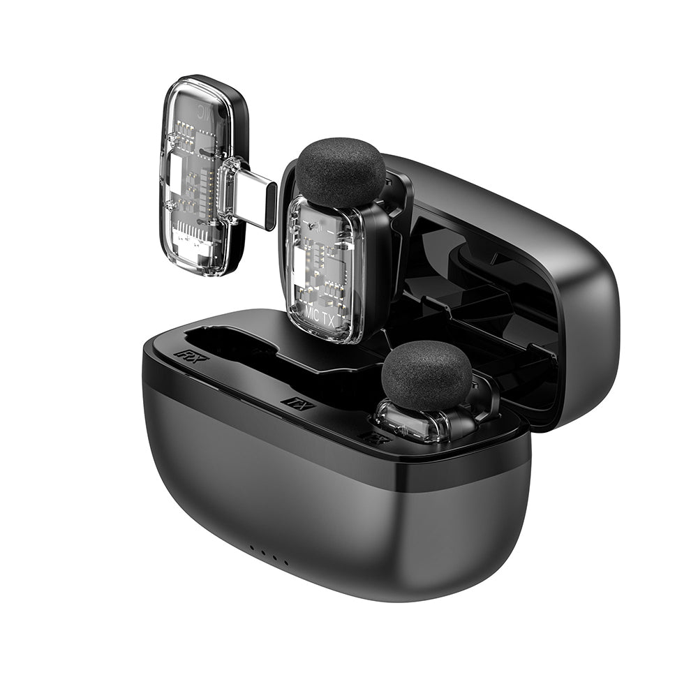 Wiwu Wi-WM008 2in1 Wireless Lapel Microphone with Type-C Port and ANC Feature Black 