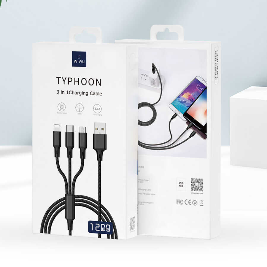 Wiwu YZ108 3 in 1 USB Cable Black