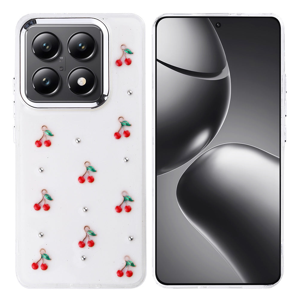 Xiaomi 14T Pro Case Airbag Design Glitter Transparent Zore Polar Cover Cherry 