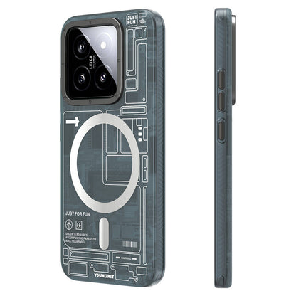 Xiaomi Mi 14 Kılıf M-safe Şarj Özellikli YoungKit Technology Serisi Kapak Mavi