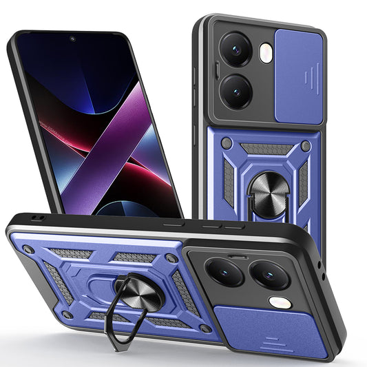 Xiaomi Poco X7 Pro Kılıf Magnetik Standlı Kamera Korumalı Zore Sürgülü Vega Kapak Mavi