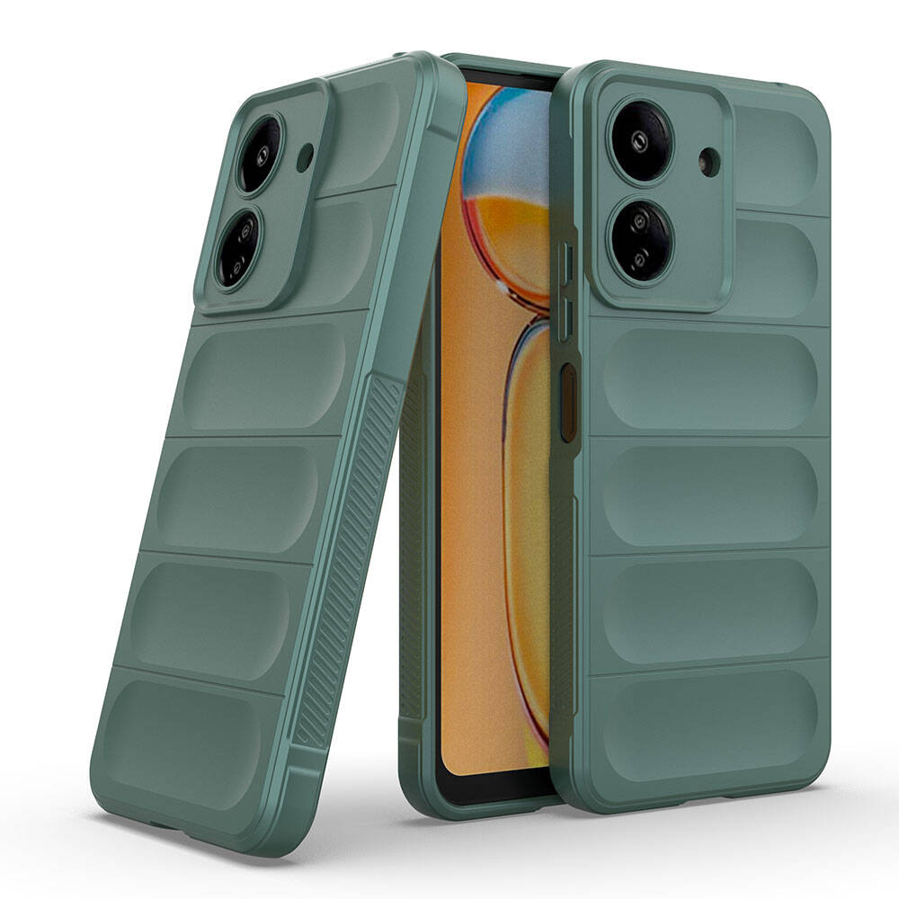 Xiaomi Redmi 13C Kılıf Esnek TPU Oyuklu Arka Yüzey Tasarımlı Zore Etnik Silikon Kapak Koyu Yeşil