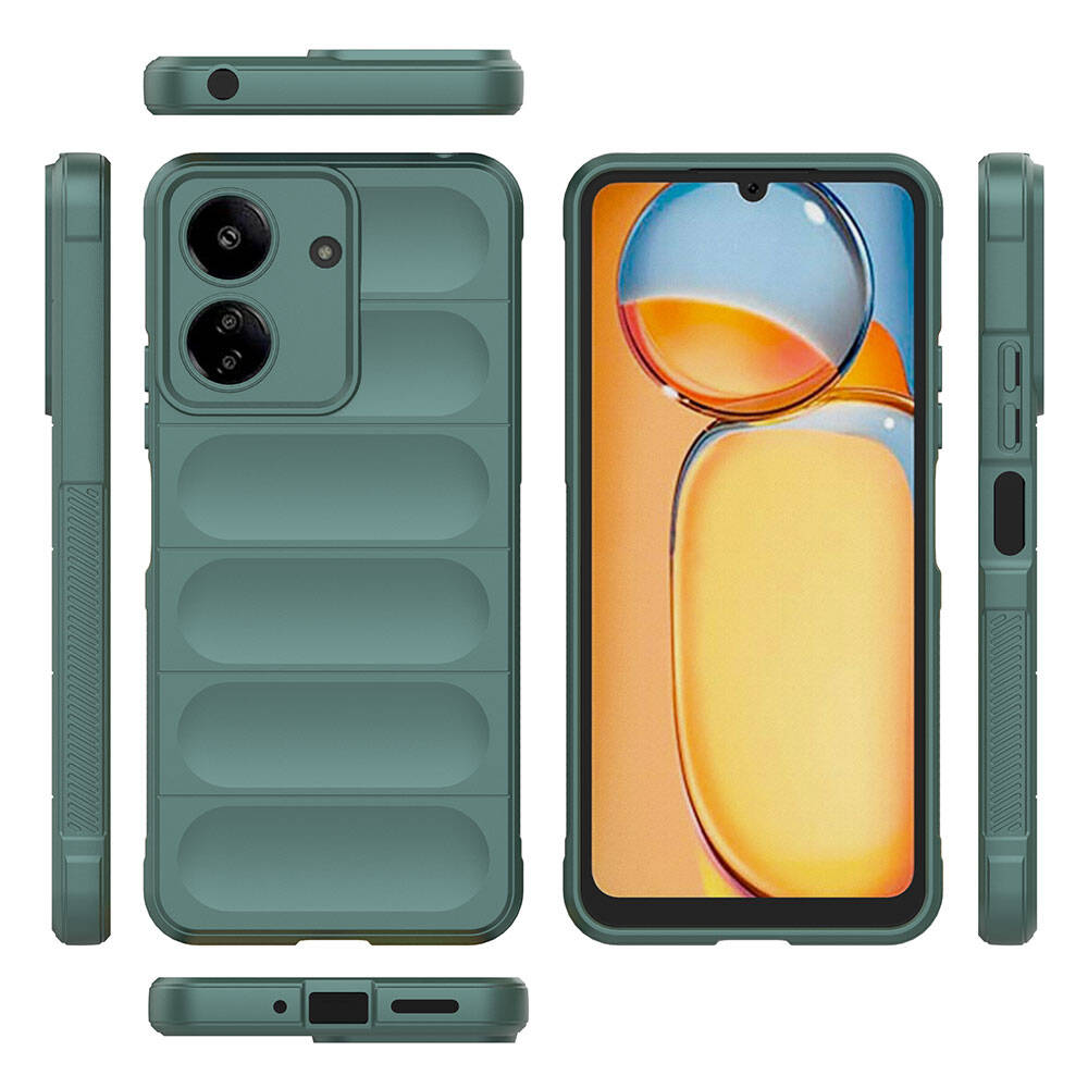 Xiaomi Redmi 13C Kılıf Esnek TPU Oyuklu Arka Yüzey Tasarımlı Zore Etnik Silikon Kapak Koyu Yeşil