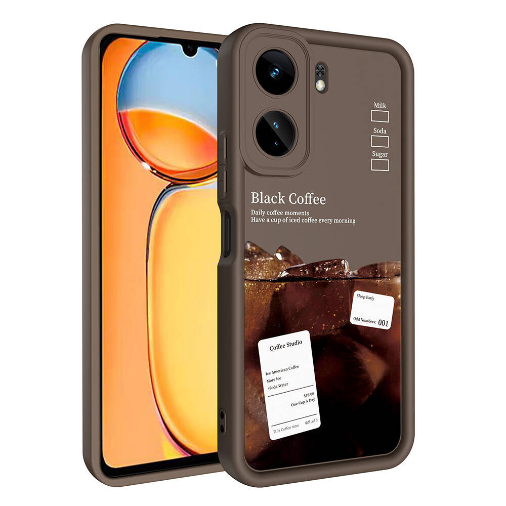 Xiaomi Redmi 13C Kılıf Kamera Korumalı Baskılı Arka Yüzey Zore Klas Kapak Açık Kahve