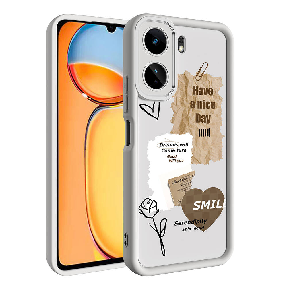 Xiaomi Redmi 13C Kılıf Kamera Korumalı Baskılı Arka Yüzey Zore Klas Kapak Açık Kahve
