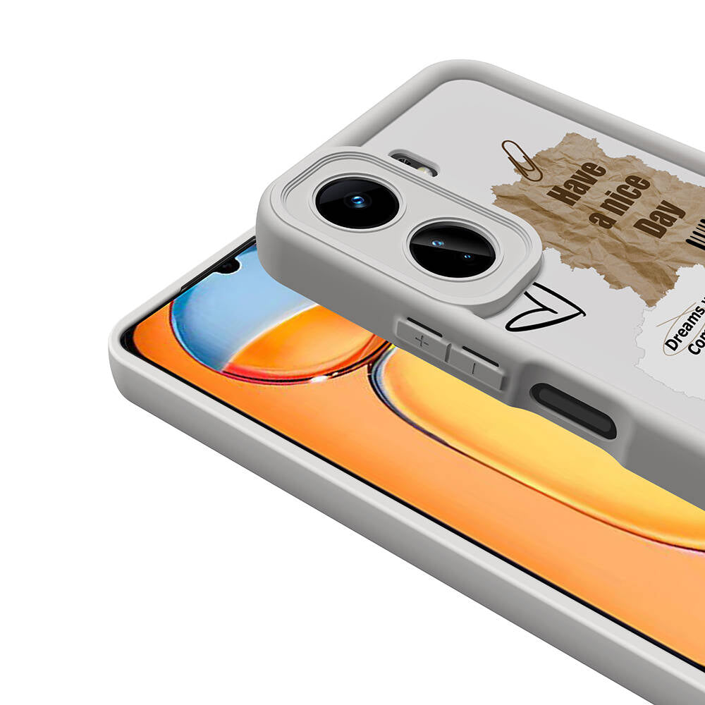 Xiaomi Redmi 13C Kılıf Kamera Korumalı Baskılı Arka Yüzey Zore Klas Kapak Beyaz