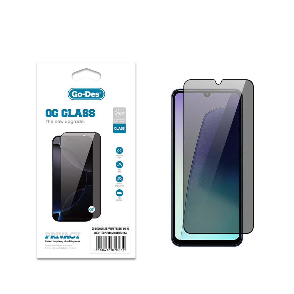 Xiaomi Redmi 14C 4G Go Des OG Glass Privacy Antistatic Tempered Glass Screen Protector Black 